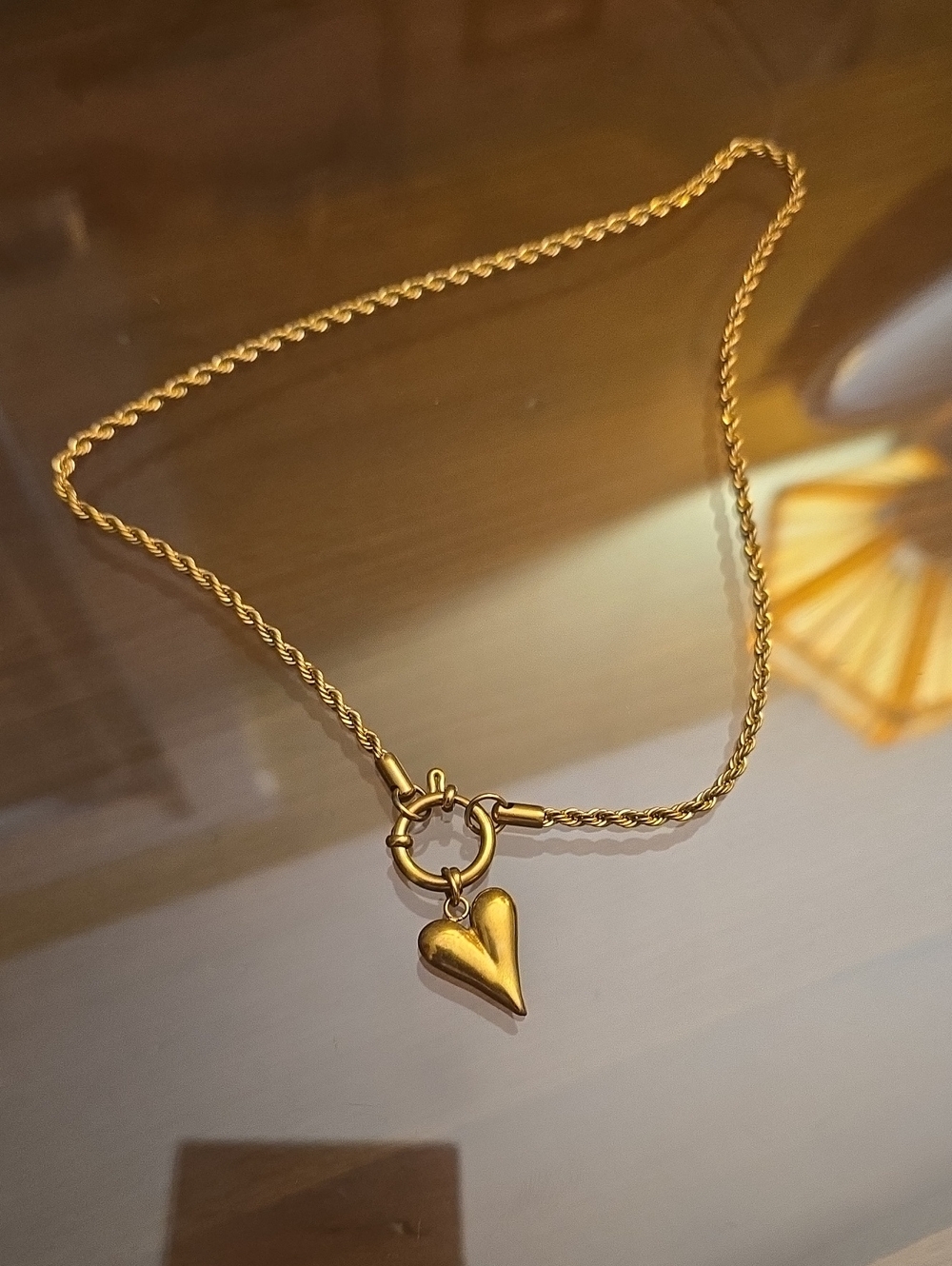 NWT 18k Gold Stainless Steel Large Clasp Heart Pendant Necklace
